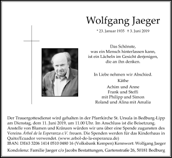 Anzeige von Wolfgang Jaeger von Kölner Stadt-Anzeiger / Kölnische Rundschau / Express