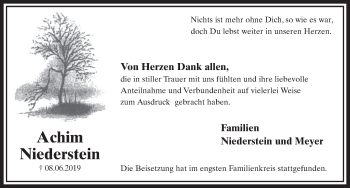 Anzeige von Achim Niederstein von  Schlossbote/Werbekurier 