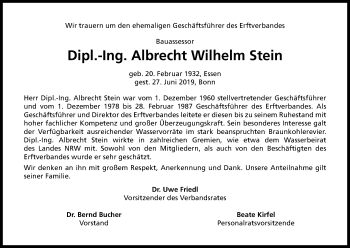 Anzeige von Albrecht Wilhelm Stein von Kölner Stadt-Anzeiger / Kölnische Rundschau / Express