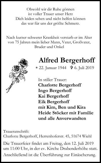 Anzeige von Alfred Bergerhoff von Kölner Stadt-Anzeiger / Kölnische Rundschau / Express
