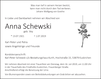 Anzeige von Anna Schewski von  Blickpunkt Euskirchen 