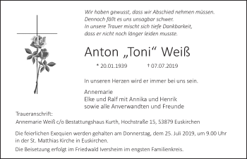 Anzeige von Anton Weiß von  Blickpunkt Euskirchen 