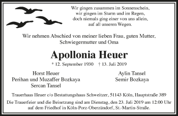Anzeige von Apollonia Heuer 