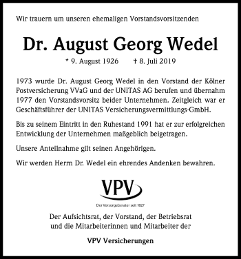 Traueranzeigen von August Wedel WirTrauern