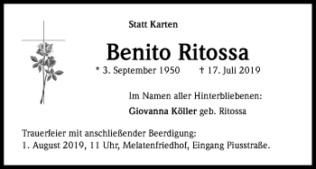 Anzeige von Benito Ritossa von Kölner Stadt-Anzeiger / Kölnische Rundschau / Express