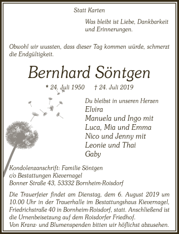Anzeige von Bernhard Söntgen von  Schaufenster/Blickpunkt 