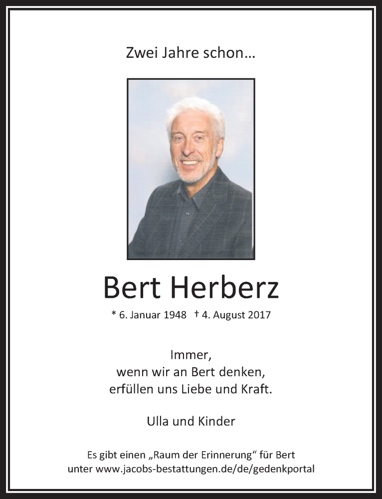  Traueranzeige für Bert Herberz vom 31.07.2019 aus  Werbepost 
