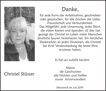 Anzeige von Christel Stüsser von  Blickpunkt Euskirchen 