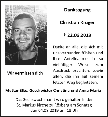 Anzeige von Christian Krüger von  Schaufenster/Blickpunkt 