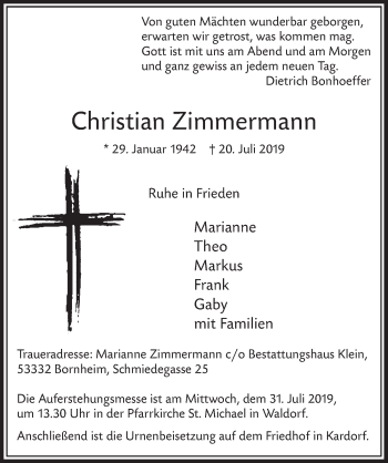 Anzeige von Christian Zimmermann von  Schlossbote/Werbekurier 