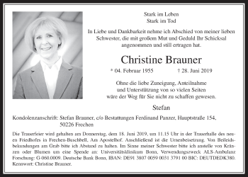 Anzeige von Christine Brauner von  Wochenende 