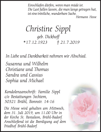 Anzeige von Christine Sippl von  Schlossbote/Werbekurier 