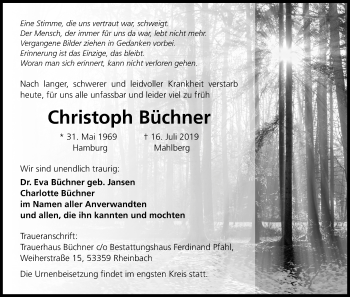 Anzeige von Christoph Büchner von Kölner Stadt-Anzeiger / Kölnische Rundschau / Express