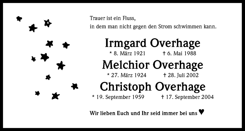  Traueranzeige für Christoph Overhage vom 27.07.2019 aus Kölner Stadt-Anzeiger / Kölnische Rundschau / Express