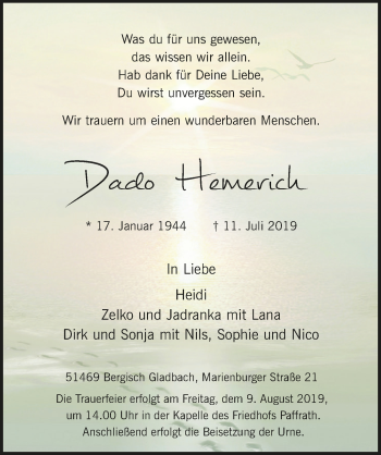 Anzeige von Dado Hemerich von  Bergisches Handelsblatt 