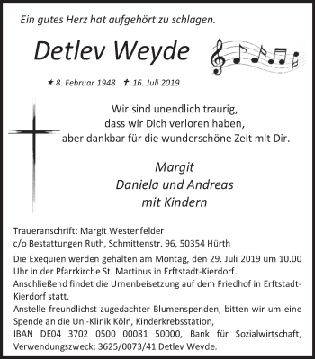Anzeige von Detlev Weyde von  Werbepost 