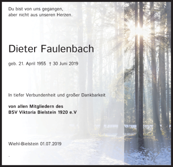 Anzeige von Dieter Faulenbach von Kölner Stadt-Anzeiger / Kölnische Rundschau / Express