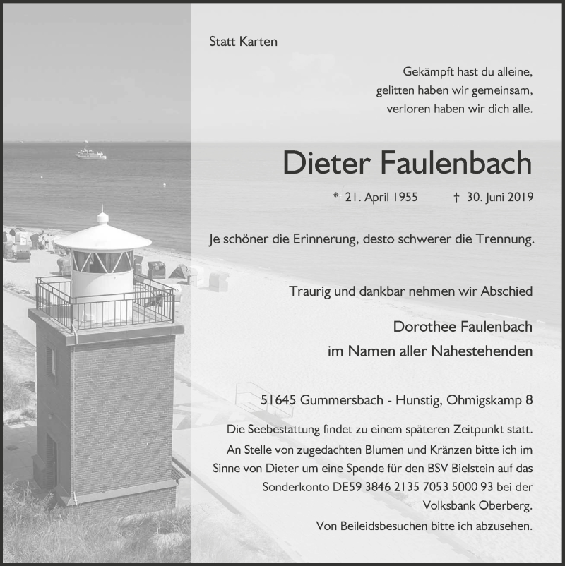  Traueranzeige für Dieter Faulenbach vom 10.07.2019 aus  Anzeigen Echo 