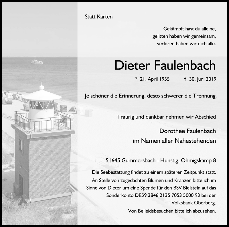  Traueranzeige für Dieter Faulenbach vom 05.07.2019 aus Kölner Stadt-Anzeiger / Kölnische Rundschau / Express