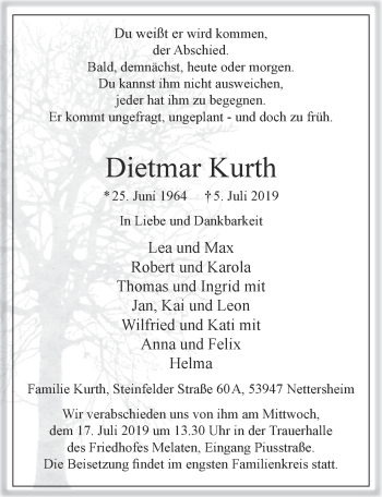 Anzeige von Dietmar Kurth von  Blickpunkt Euskirchen 
