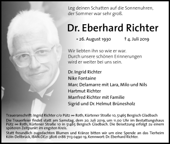 Anzeige von Eberhard Richter von Kölner Stadt-Anzeiger / Kölnische Rundschau / Express