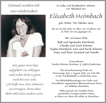 Anzeige von Elisabeth Heimbach von  Blickpunkt Euskirchen 