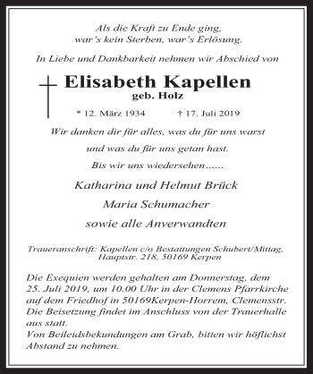 Anzeige von Elisabeth Kapellen von  Werbepost 
