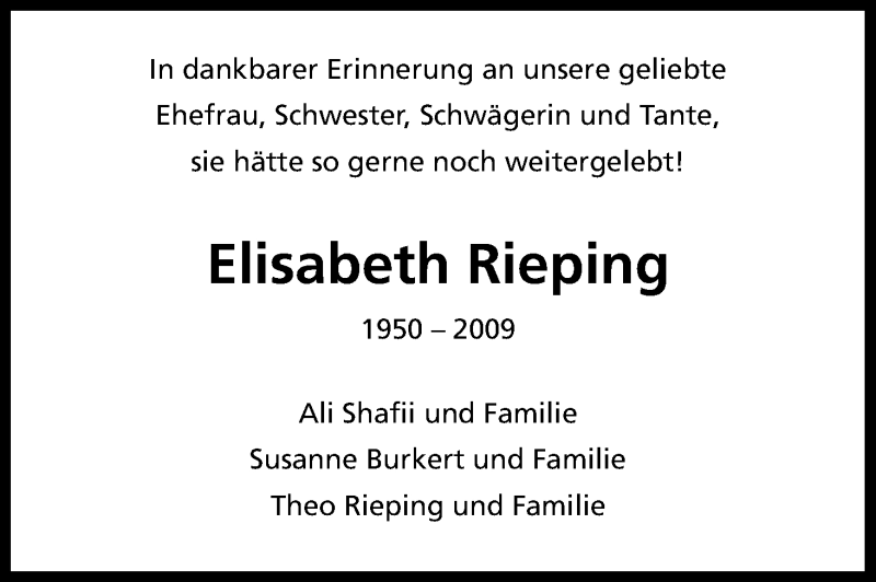  Traueranzeige für Elisabeth Rieping vom 20.07.2019 aus Kölner Stadt-Anzeiger / Kölnische Rundschau / Express