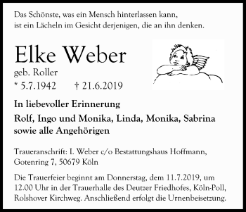 Anzeige von Elke Weber von Kölner Stadt-Anzeiger / Kölnische Rundschau / Express
