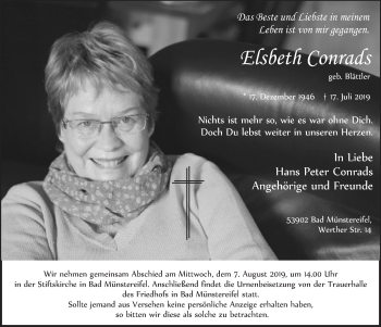 Anzeige von Elsbeth Conrads von  Blickpunkt Euskirchen  Sonntags-Post 