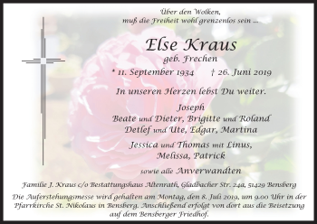 Anzeige von Else Kraus von Kölner Stadt-Anzeiger / Kölnische Rundschau / Express