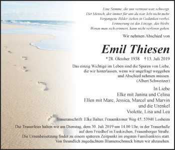 Anzeige von Emil Thiesen von  Blickpunkt Euskirchen 