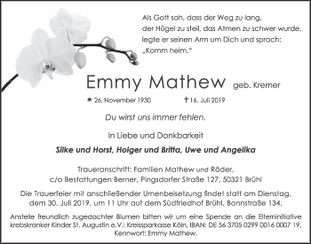 Anzeige von Emmy Mathew von  Schlossbote/Werbekurier 