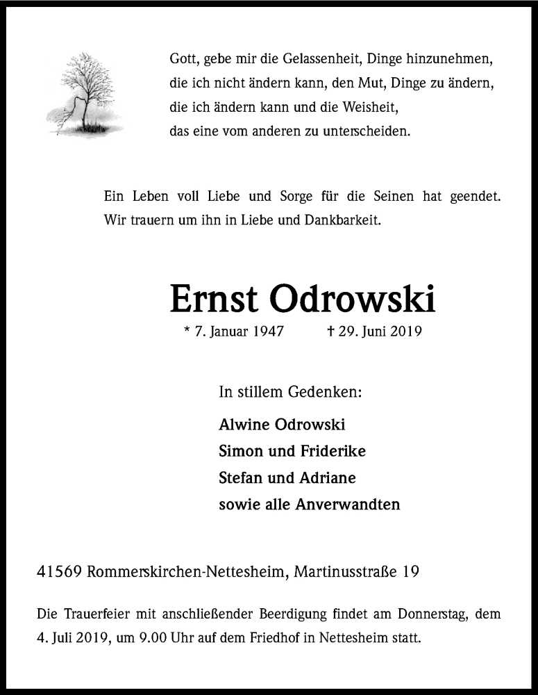  Traueranzeige für Ernst Odrowski vom 02.07.2019 aus Kölner Stadt-Anzeiger / Kölnische Rundschau / Express