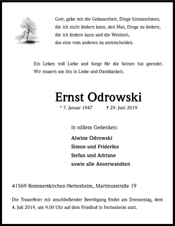 Anzeige von Ernst Odrowski von Kölner Stadt-Anzeiger / Kölnische Rundschau / Express