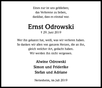 Anzeige von Ernst Odrowski von Kölner Stadt-Anzeiger / Kölnische Rundschau / Express