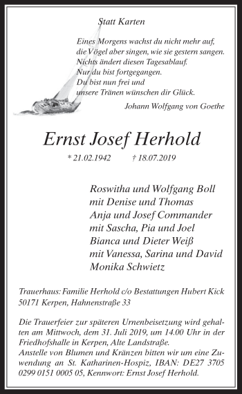 Anzeige von Ernst Josef Herhold von  Werbepost 