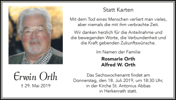 Anzeige von Erwin Orth von  Bergisches Handelsblatt 