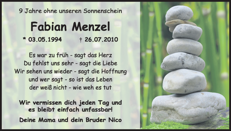  Traueranzeige für Fabian Menzel vom 26.07.2019 aus Kölner Stadt-Anzeiger / Kölnische Rundschau / Express