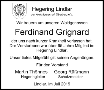 Anzeige von Ferdinand Grignard von Kölner Stadt-Anzeiger / Kölnische Rundschau / Express