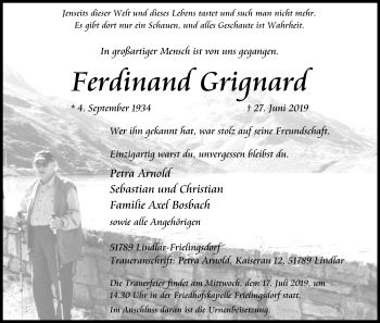 Anzeige von Ferdinand Grignard von Kölner Stadt-Anzeiger / Kölnische Rundschau / Express