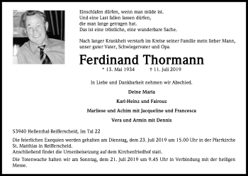 Anzeige von Ferdinand Thormann von Kölner Stadt-Anzeiger / Kölnische Rundschau / Express