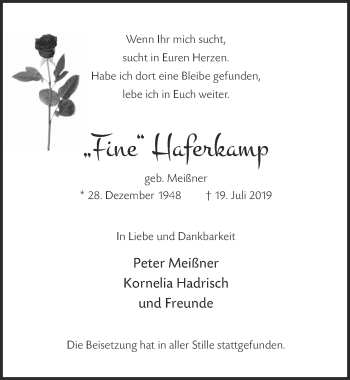 Anzeige von Fine Haferkamp von  Kölner Wochenspiegel 