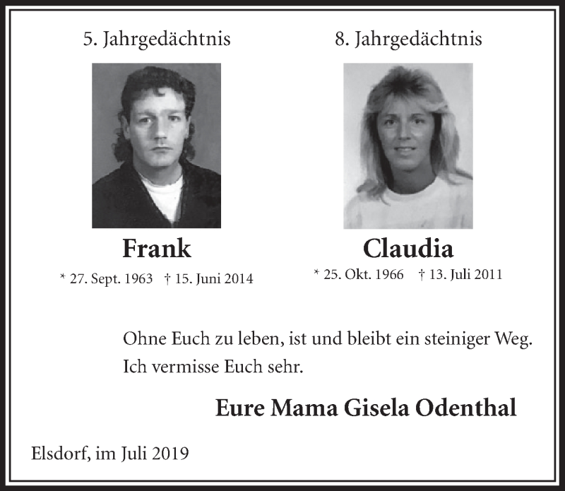  Traueranzeige für Frank Odenthal vom 13.07.2019 aus  Sonntags-Post 