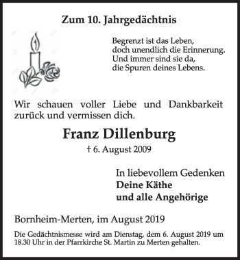 Anzeige von Franz Dillenburg von  Schlossbote/Werbekurier 