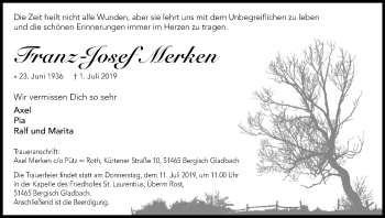 Anzeige von Franz-Josef Merken von Kölner Stadt-Anzeiger / Kölnische Rundschau / Express