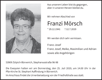 Anzeige von Franzi Mörsch von  Blickpunkt Euskirchen 