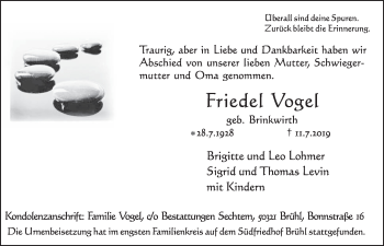 Anzeige von Friedel Vogel von  Schlossbote/Werbekurier 