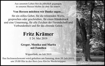 Anzeige von Fritz Krämer von Kölner Stadt-Anzeiger / Kölnische Rundschau / Express