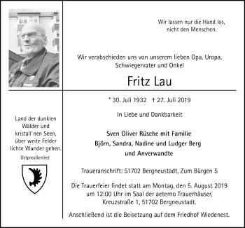 Anzeige von Fritz Lau von  Anzeigen Echo 